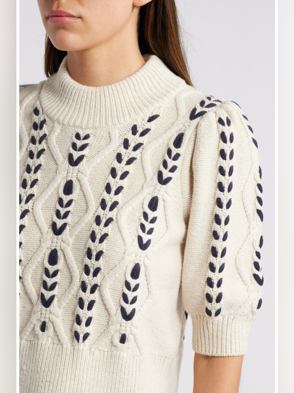 Rails Addy Sweater Cable Knit Puff Short Sleeve Pullover Womens S